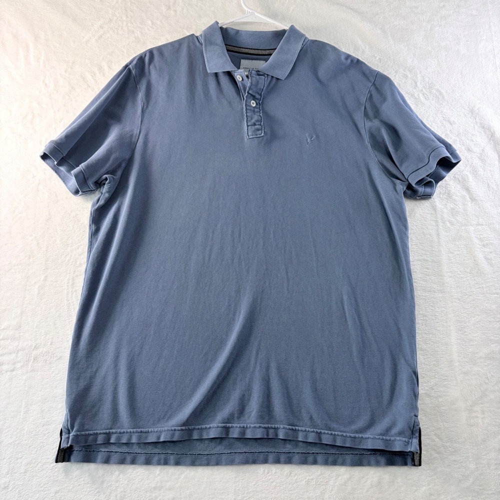 American Eagle Polo‎ Shirt Super Soft Blue Embroidered Logo Men's Size XL